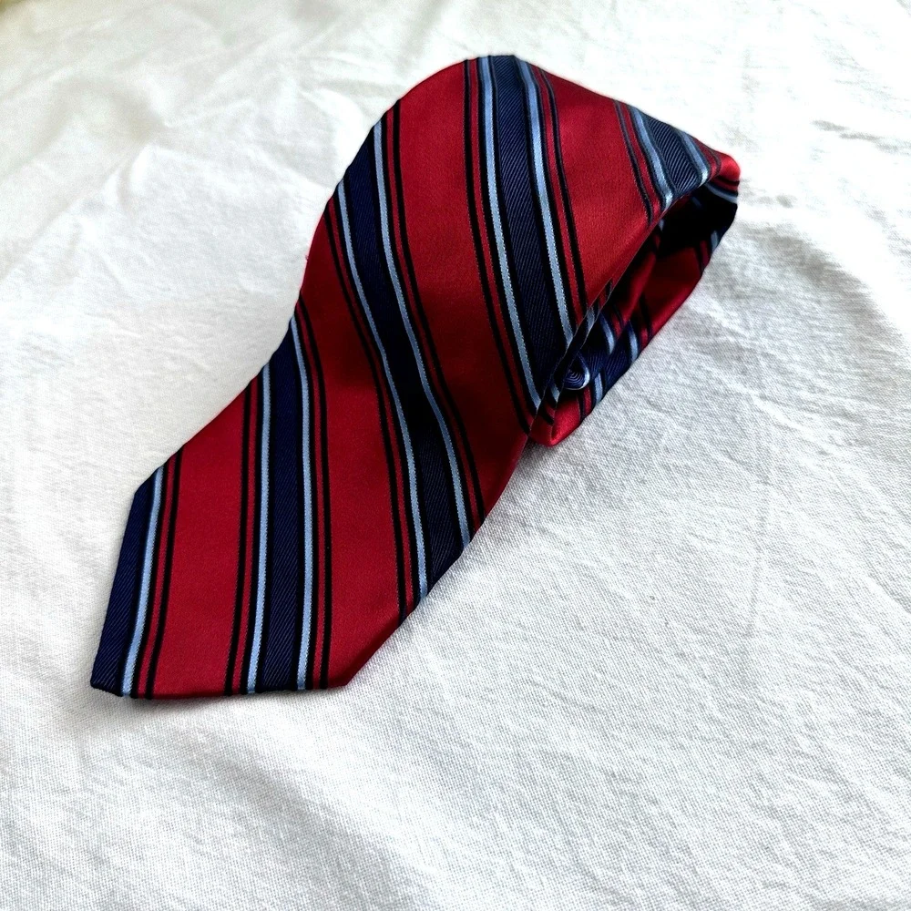 Hart Schaffner Silk Tie Mens Red Navy Striped